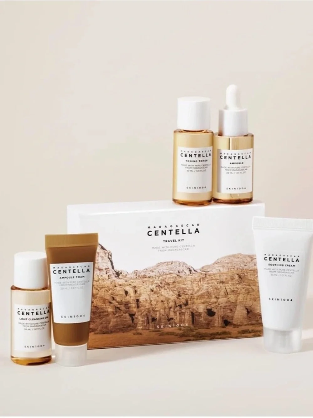 SKIN1004 Madagascar Centella Travel Kit, Toner, Ampoule, Soothing Cream, Clean
